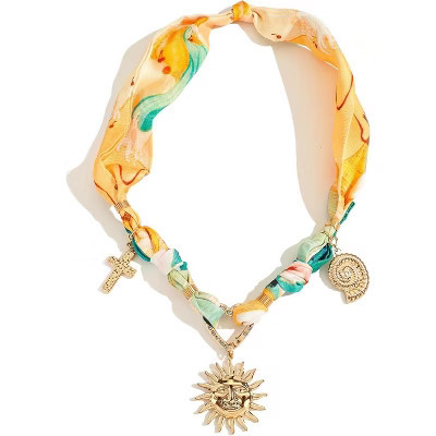 Bandana Charm Necklace for Women-Dainty Gold Carabiner Beach Charm Necklace Sun Conch Cross Pendant Scarf Necklaces,Fabric Statement Jewelry | Target