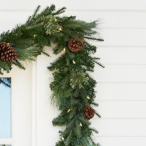 Balsam Hill Mixed Evergreen Pre-Lit Faux Garland, 9' LED Clear | Williams-Sonoma