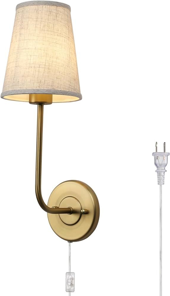 Pathson Plug in Fabric Wall Sconce Linen Cloth Shade, 1-Light Vintage Wall Light Fixture for Livi... | Amazon (US)