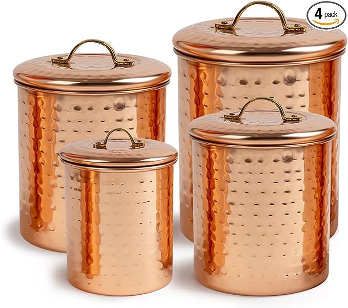 nu steel (Set of 4) Air Tight Copper Plated Antique Food Canister & Caddy - Stainless Steel & Cop... | Amazon (US)