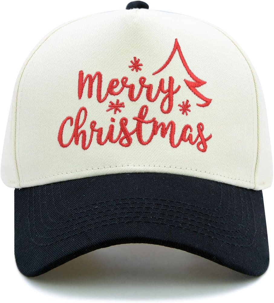 Merry Christmas Embroidery Baseball Cap, Two-Tone Adjustable Unisex Xmas Dad Hat, Holiday Party H... | Amazon (US)