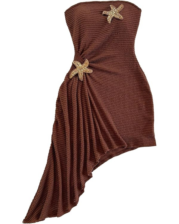 SOLY HUX Women's Strapless Tube Mini Dress Ruched Sleeveless Asymmetrical Hem Vacation Summer Dre... | Amazon (US)