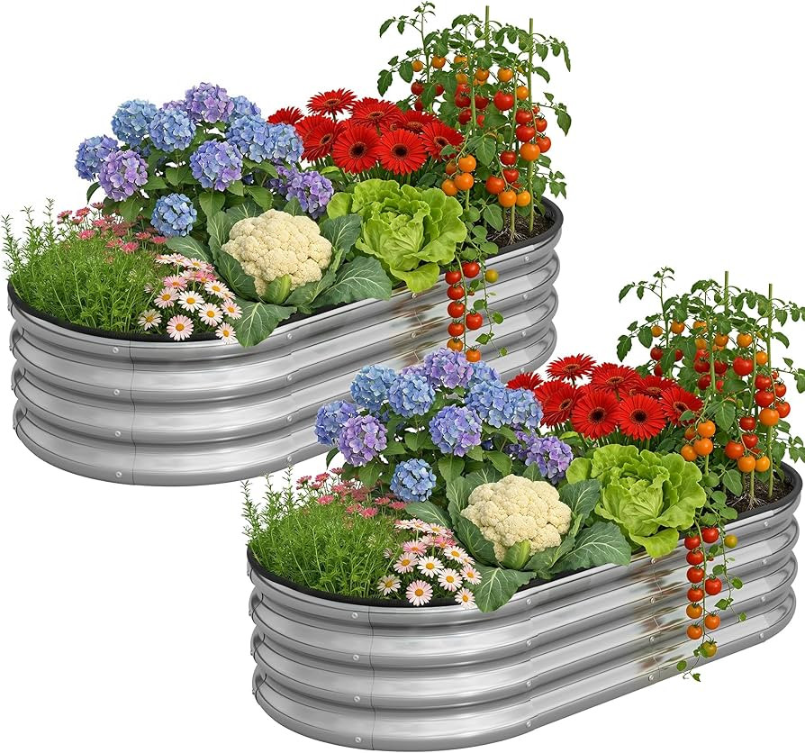 Galvanized Metal Raised Garden Bed Kit for Outdoor Planter Boxes with Easy Assembly,Oval Large Ga... | Amazon (US)