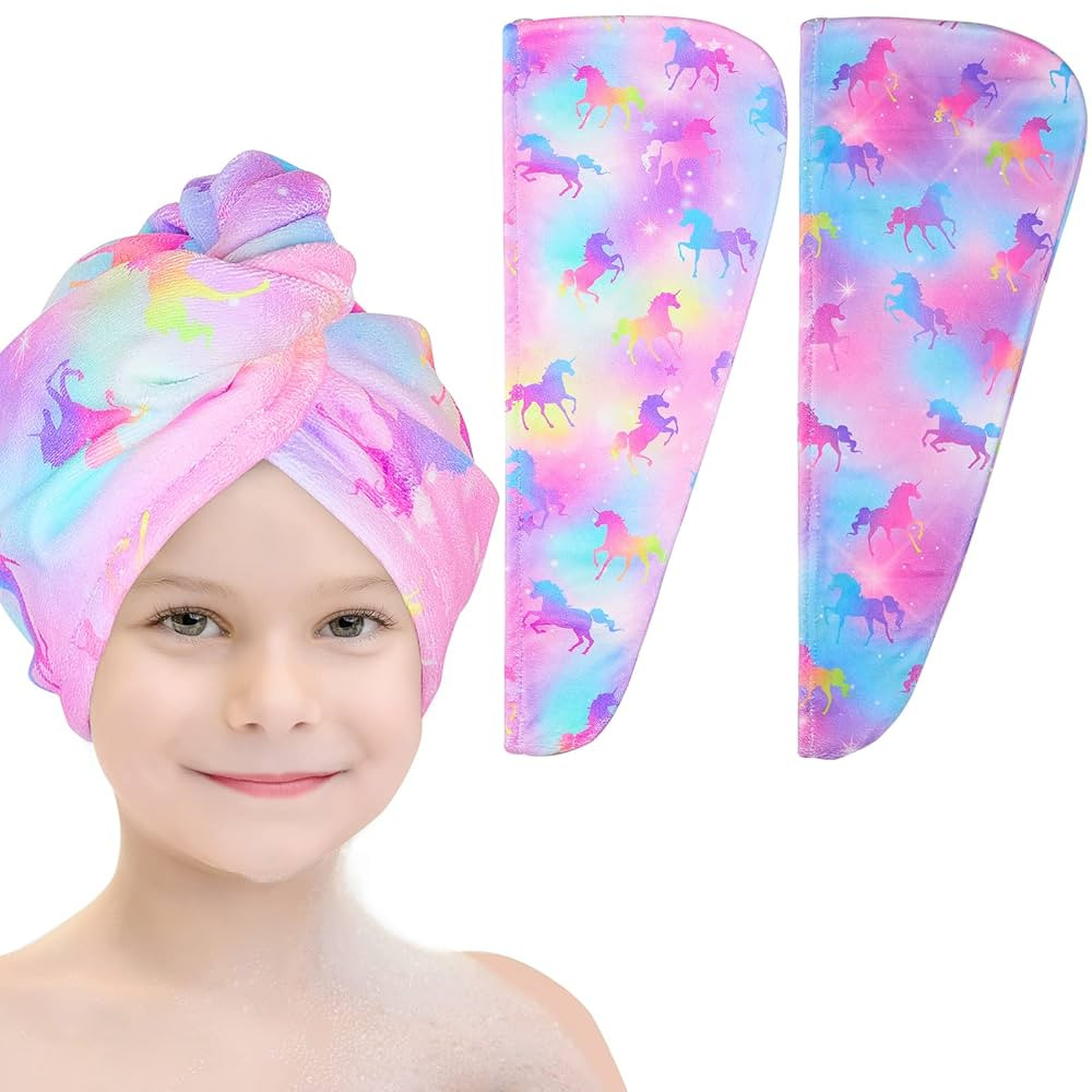 Basumee Microfiber Hair Towel Wrap for Kids 2 Pack Rapid Drying Hair Towel with Button Hair Turba... | Amazon (US)