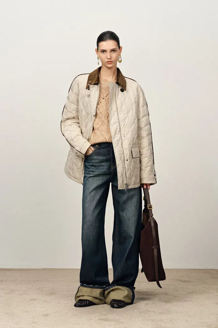 Isla Contrast Collar Quilted Down Jacket in Water-Resistant Cotton | Fabrique