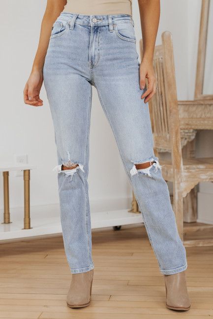 Libby Distressed High Rise Straight Leg Jeans | Magnolia Boutique