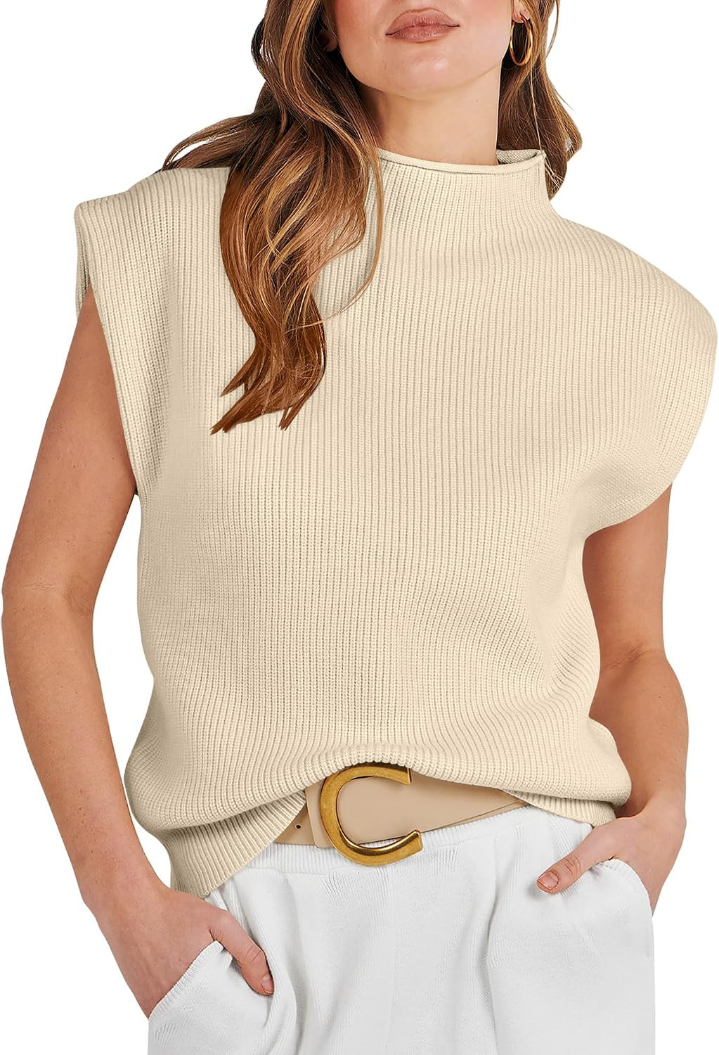 ANRABESS Women's Mock Neck Sweater Vest Work Fall Sleeveless Sweaters | Amazon (US)