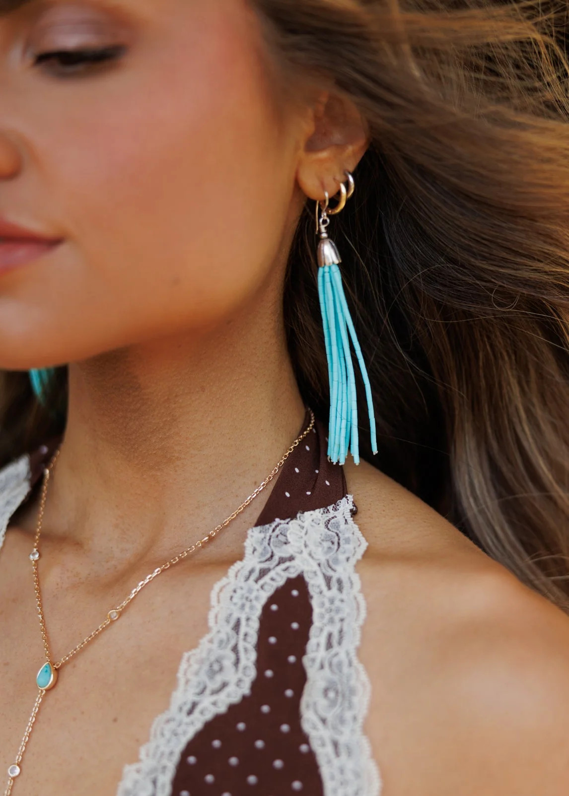 "Blair" Turquoise Tassel Earring | Glitzy Bella