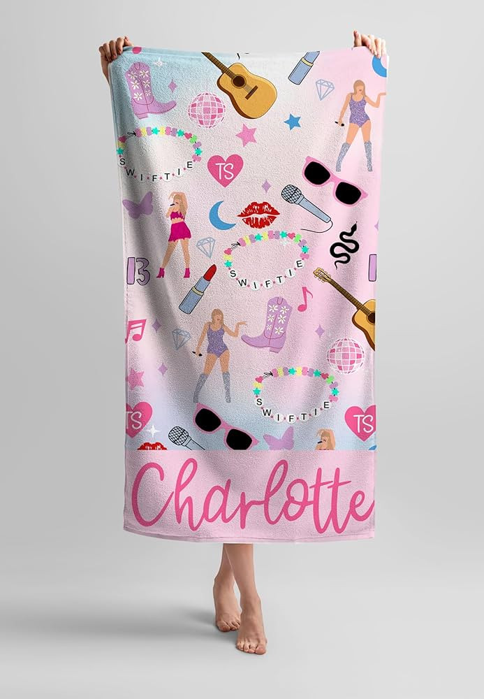 Monogram Junkie Taylor Inspired Beach Towel for Kids, Girls, Women - Era Tours Merchandise, Swift... | Amazon (US)