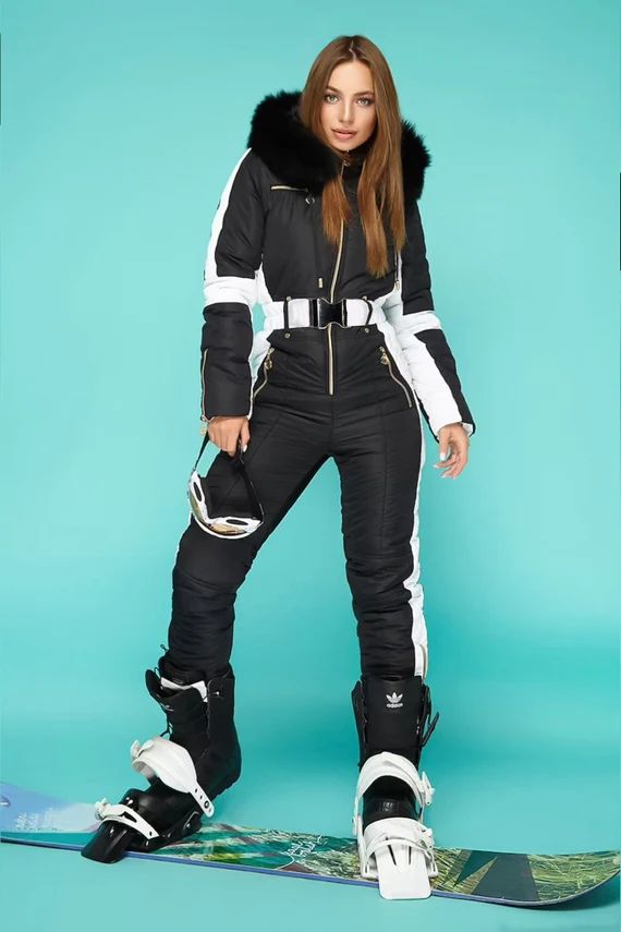 Women Ski Jumpsuit Black With White Insert Ski Overall Bright | Etsy | Etsy (US)