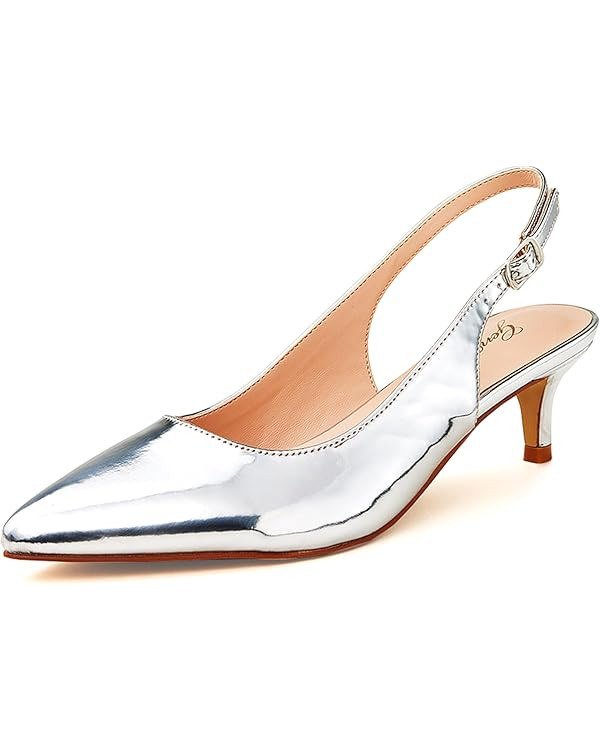 GENSHUO Low Kitten Heels Women's Slingback Dressy Pumps Pointed Closed Toe Ankle Strap Elegant We... | Amazon (US)