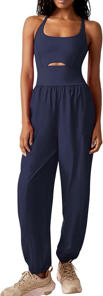 Womens Running Onesie Workout Athletic Rompers One Piece Outfits Gym Overall Jumpsuits with Pocke... | Amazon (US)