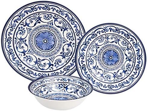Amazon Basics 12-Piece Melamine Dinnerware Set - Service for 4, Traditional Blue and White | Amazon (US)