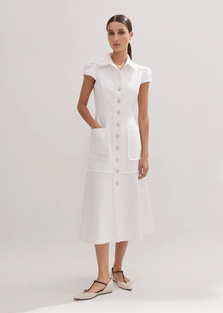 Cotton-Blend Fringed Midi Dress | ME+EM US