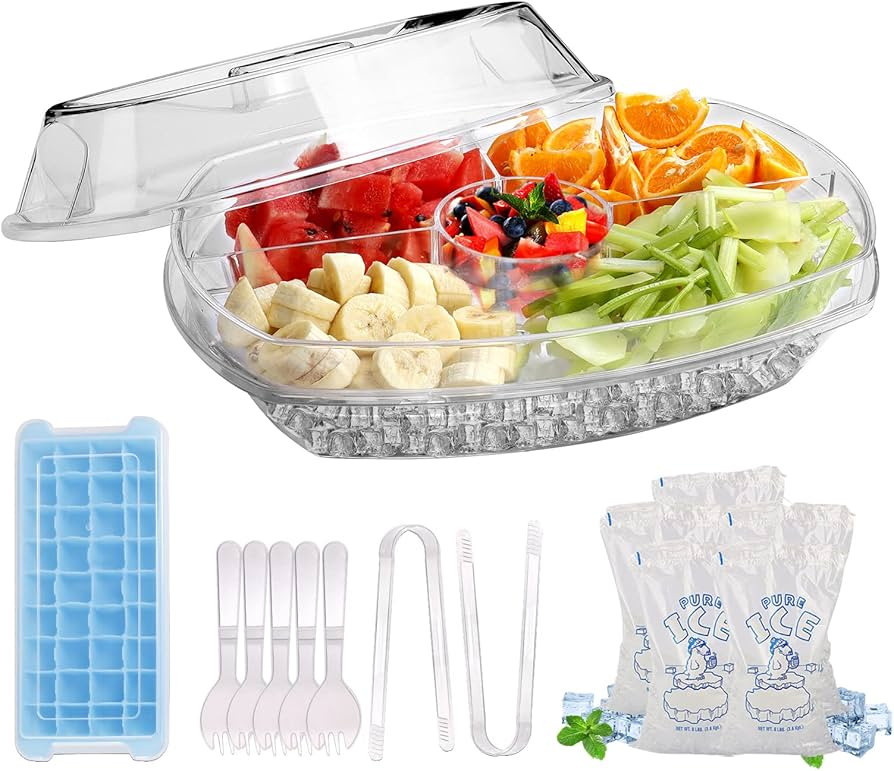 Chilled Veggie Tray with Lid, 15" Party Serving Platter Cold Food Buffet Server, Clear Appetizer ... | Amazon (US)
