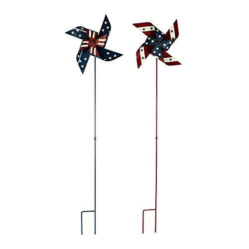 Morning View American Flag Pinwheel Set of 2, American Patriotic Metal Wind Spinner for 4th of July Decoration, Outdoor Indoor, Stars and Stripes, Red White and Blue 36" H | Amazon (US)