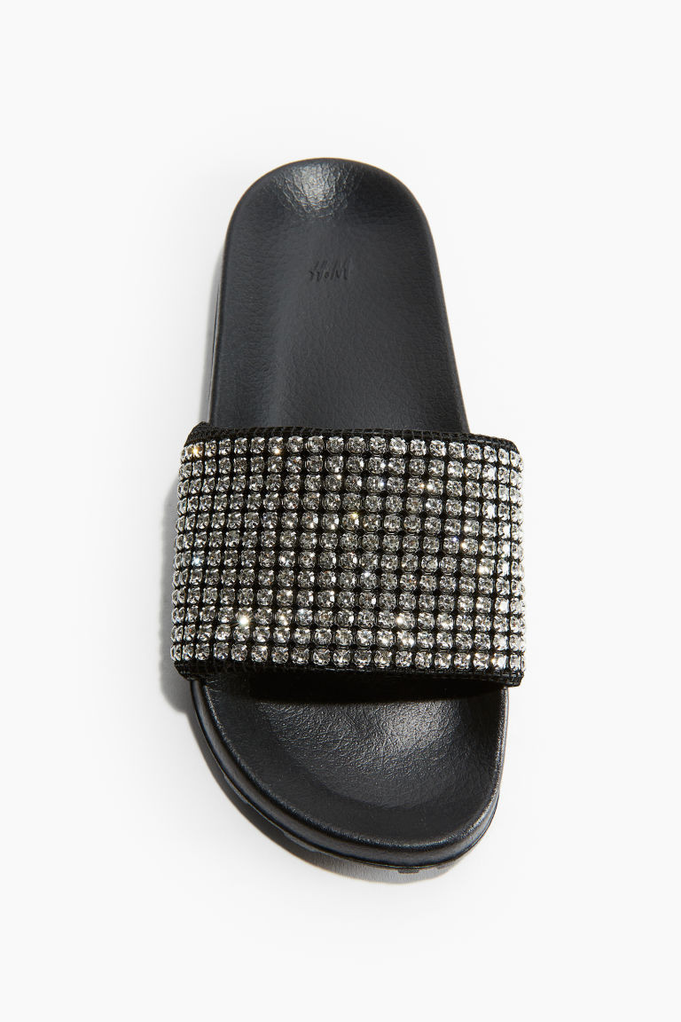 H & M - Rhinestone-embellished Pool Slide Shoes - Black | H&M (US + CA)