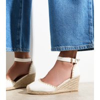 Women's Wide Fit White Faux Leather Stitch Trim Wedge Sandals Vegan New Look | New Look (UK)