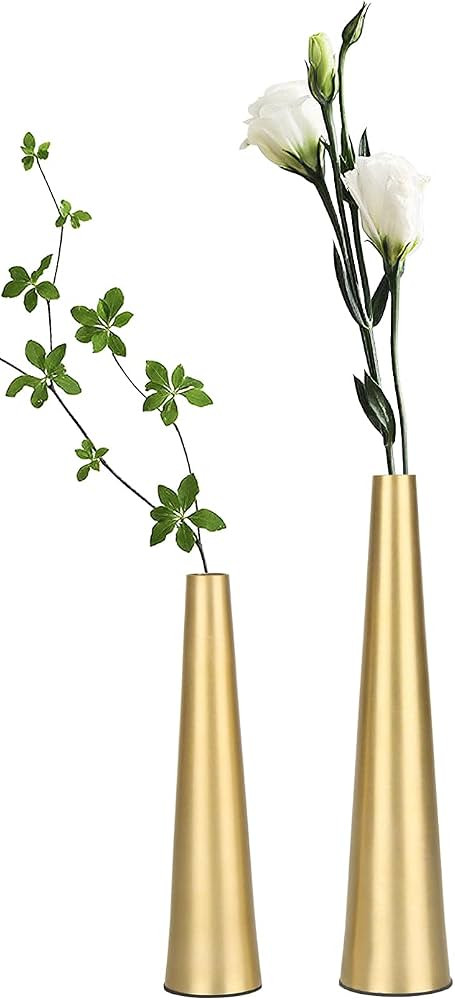Vixdonos 10.5/8.5 inch Gold Metal Vase Small Dried Flower Vase Set of 2 Taper Vase for Wedding Ta... | Amazon (US)