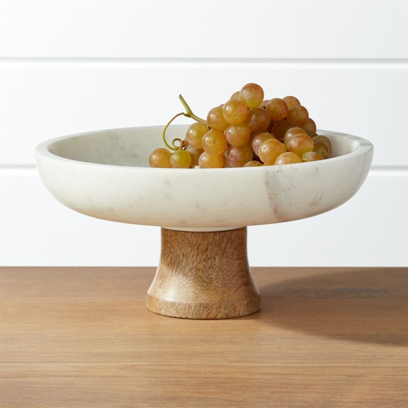 Wood and Marble Footed Fruit Bowl + Reviews | Crate & Barrel | Crate & Barrel