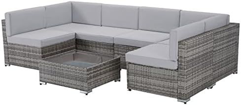U-MAX 7 Pieces Outdoor Sectional Sofa Patio Furniture Sets PE Rattan Wicker Patio Conversation Set w | Amazon (US)