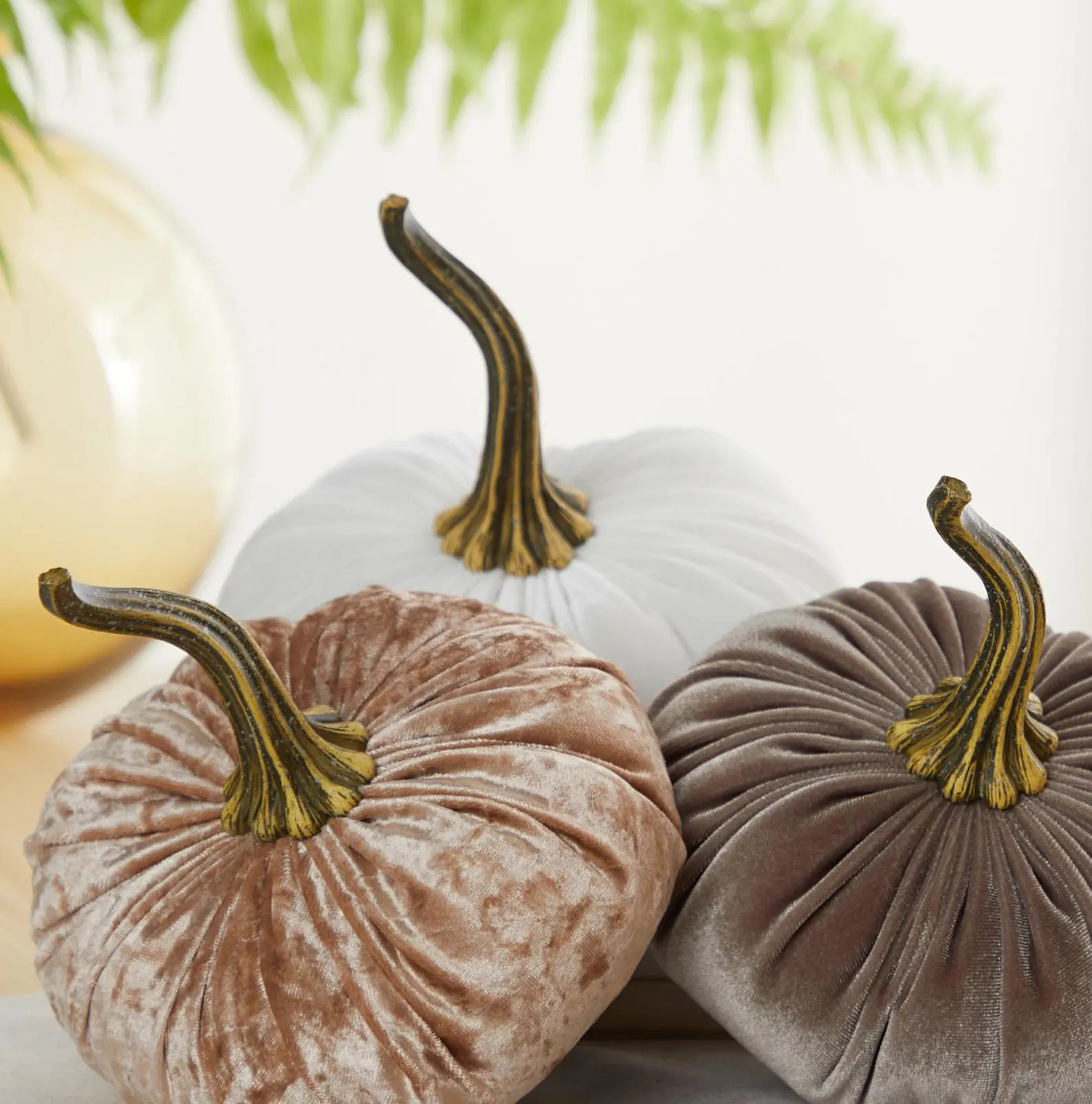 Large Velvet Pumpkins Set of 3 - Luxe Champagne, Taupe, Ivory, Fall Wedding Centerpiece, Rustic B... | Etsy (US)
