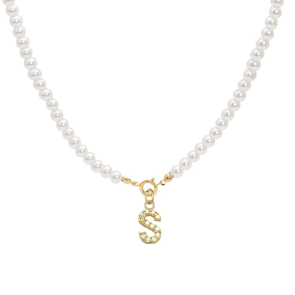 ZENGSING Women's Initial Pearl Necklace Pearl Initial Pendant Necklace for Women Adjustable A-Z C... | Amazon (UK)