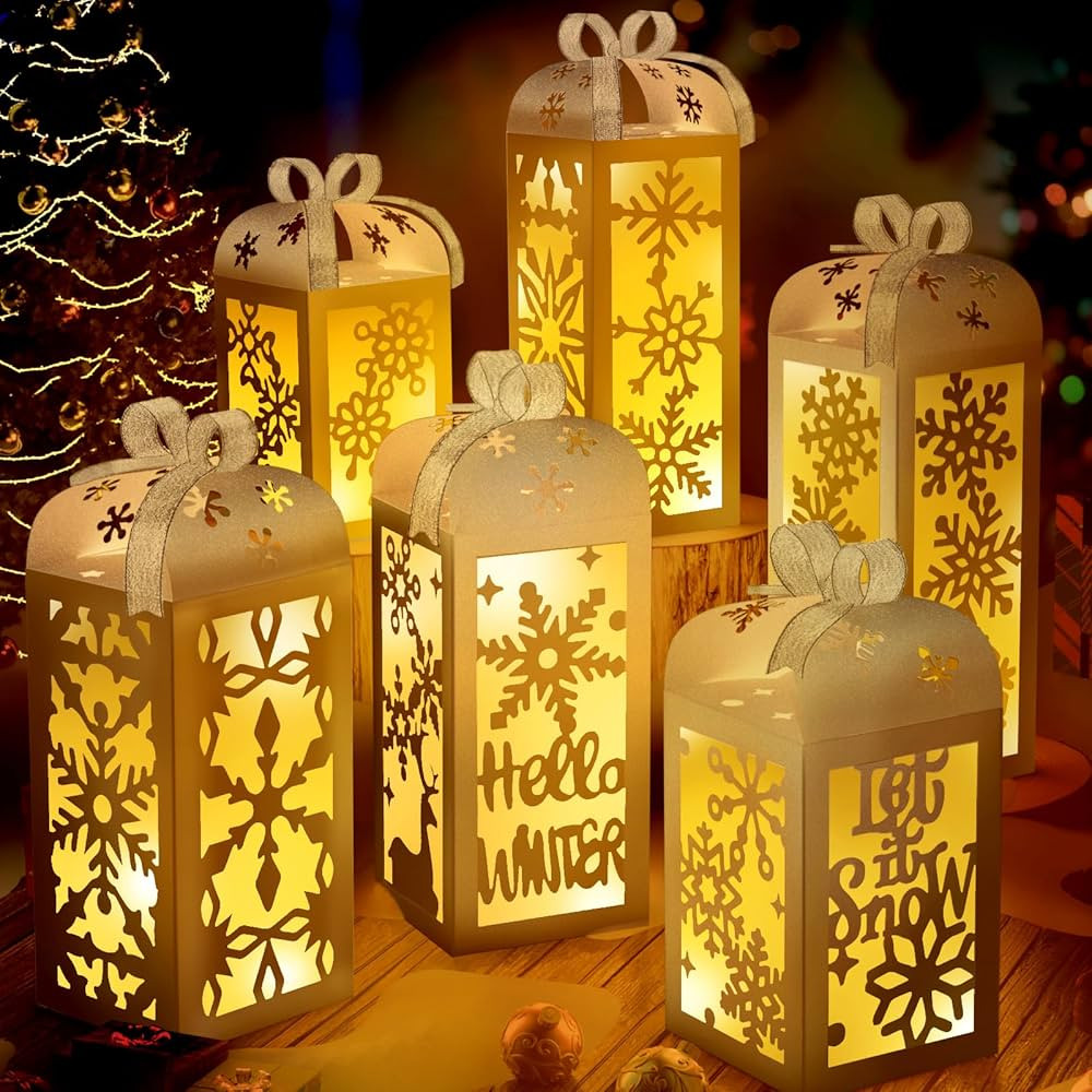 OuMuaMua Christmas Centerpiece Table Decorations, 6Pcs Light Up White Snowflake Paper Lanterns De... | Amazon (US)