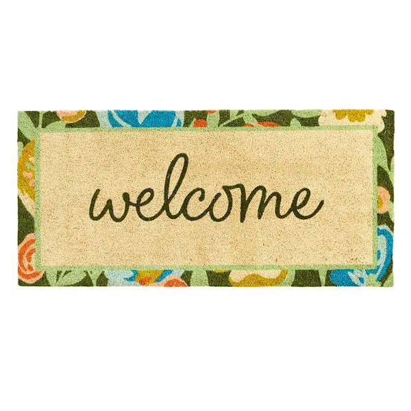 Welcome Floral Border Coir Doormat, 22x47 | At Home