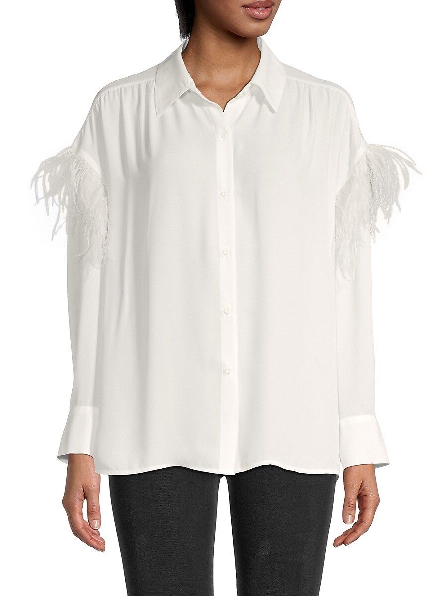BB Dakota Women's Wing A Prayer Ostrich Feather-Trimmed Shirt - Ivory - Size XS | Saks Fifth Avenue OFF 5TH