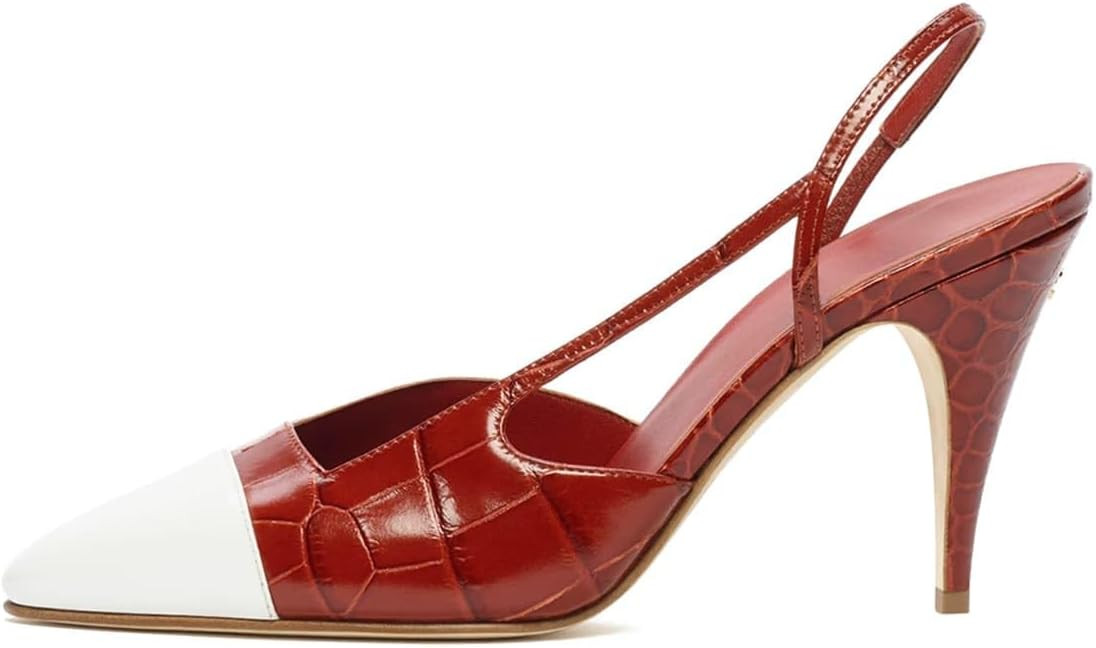 Women's Two Tone Cap Toe Slingback Stiletto Heels, Croc Embossed Patent Leather Pointed Backless ... | Amazon (US)