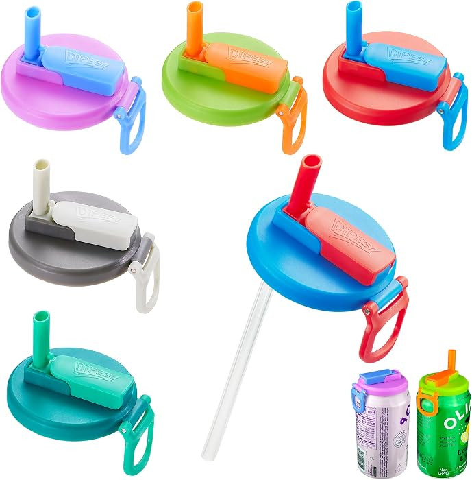 ORIGINAL CREATOR - DIPESI 6 pack 6 color Soda Can Lids with Straws, Reusable Silicone Straws Soda... | Amazon (US)