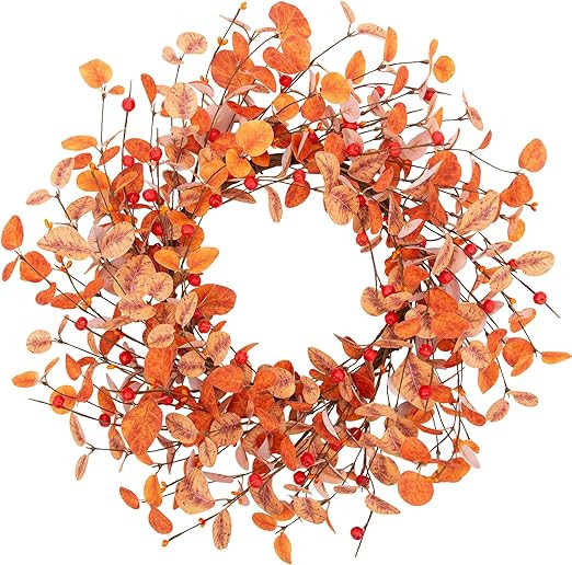VGIA 18 Inch Fall Wreath Eucalyptus Leaves Wreath Artificial Autumn Wreath for Front Door Fall Le... | Amazon (US)