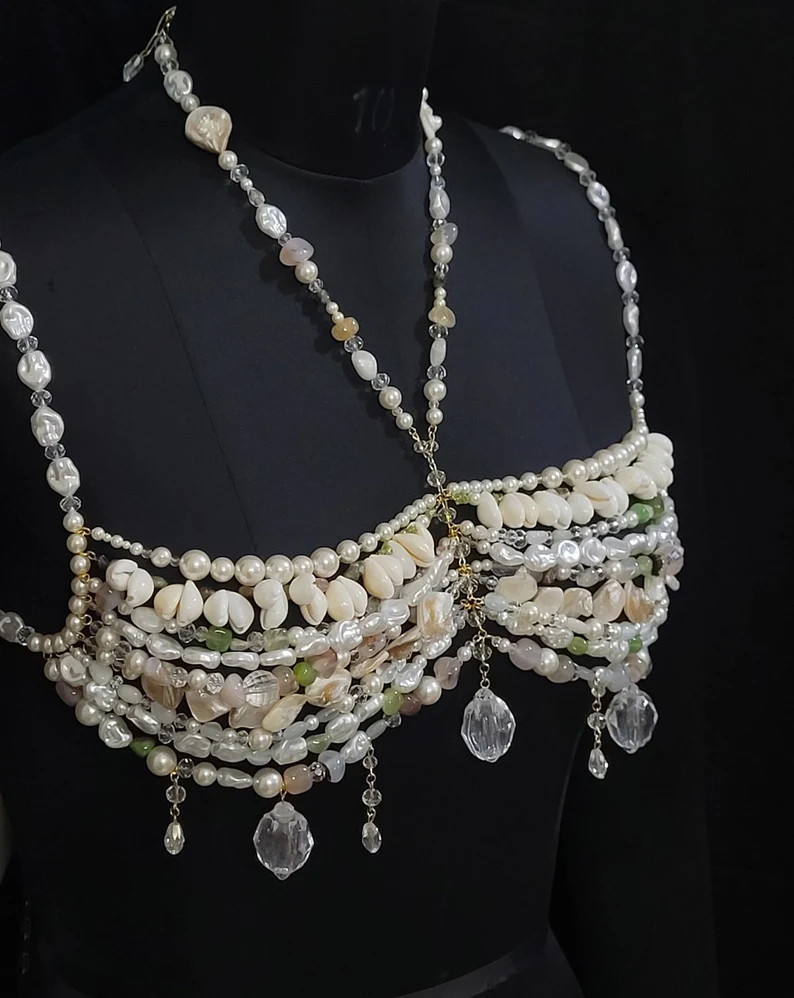 Color Gemstone Bead Bra Pearl, Beaded Bralette Body Chain, Mermaid Core Top Festival Outfit Carni... | Etsy (US)