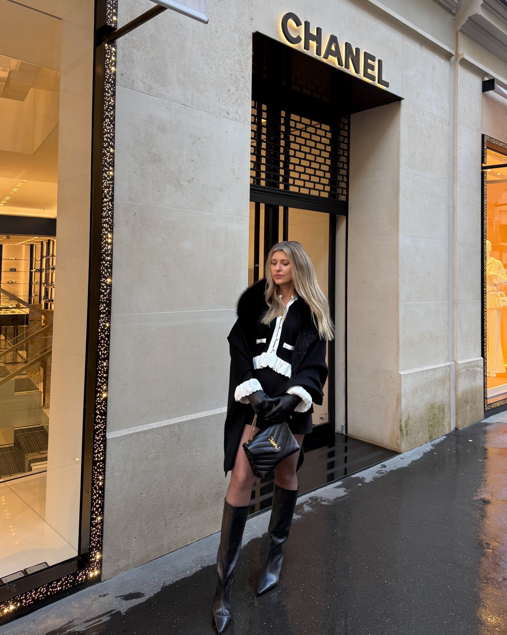 Capes are so in this winter! Love this classic black with a chic fur collar. One size fits all! The boots are my new faves and so comfy! Wore them all day running around in Paris! Sized up in the top and obsessed with the classic black and white combo! Leather gloves with lined cashmere, a perfect addition to my winter wardrobe! 

#LTKTravel #LTKGiftGuide #LTKHoliday