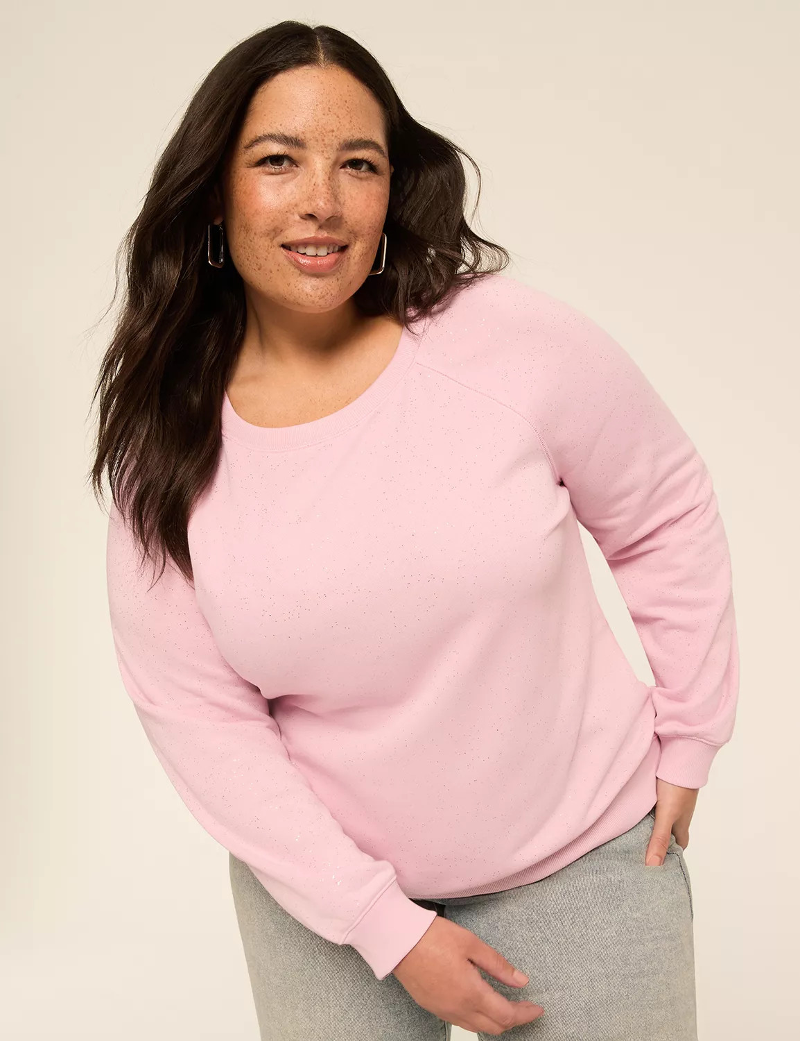 Sparkle Knit Long-Sleeve Crew-Neck Sweatshirt | Lane Bryant (US)