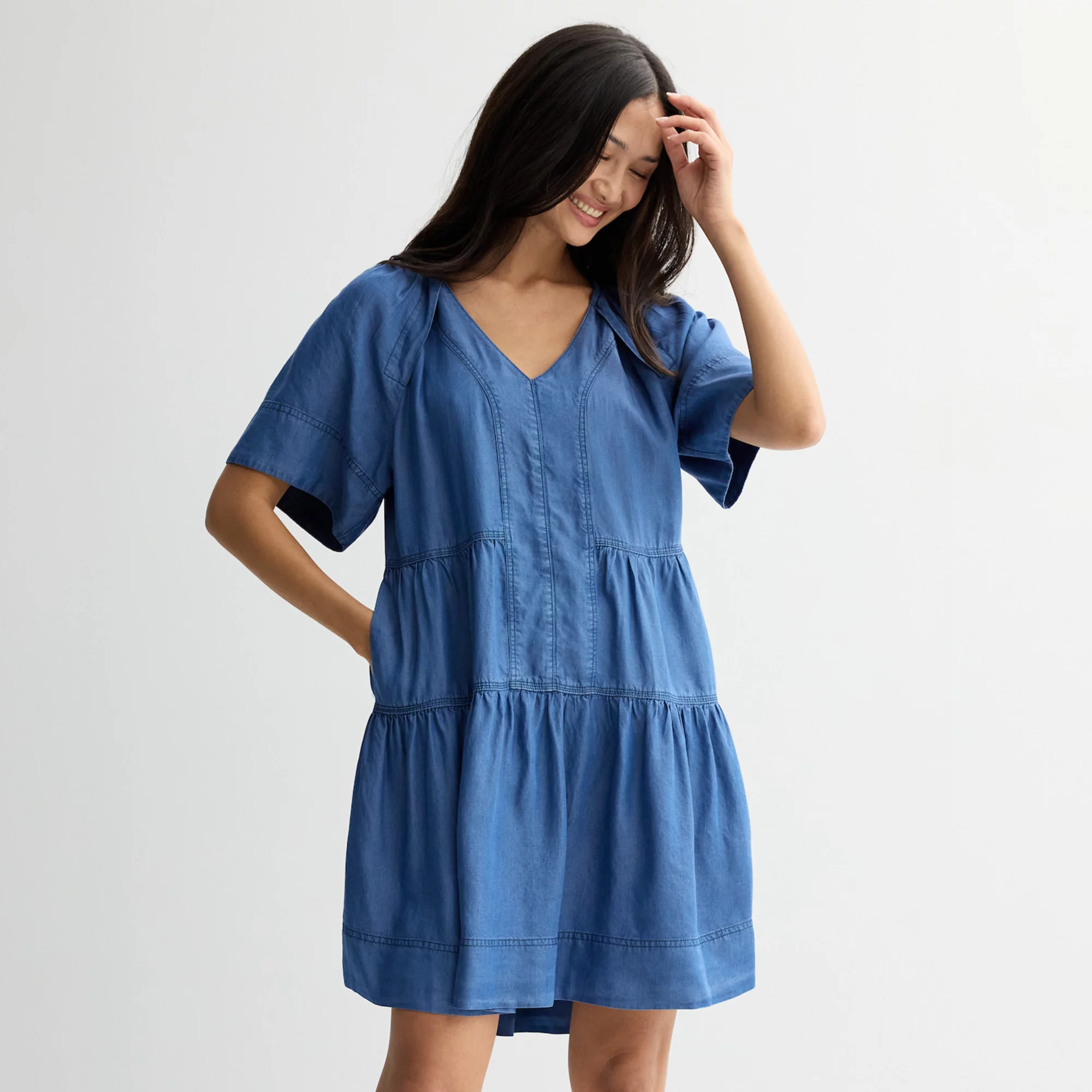 Women's Farmers Market V-Neck Tiered Denim Dress | Kohl's