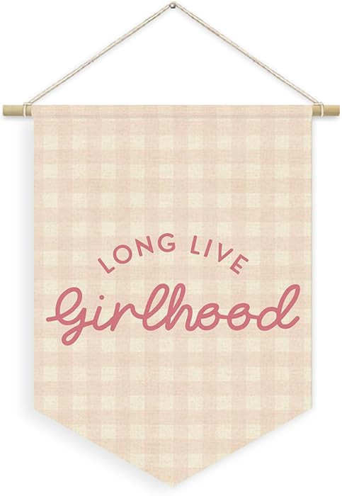 Toddler Girls Room Nursery Wall Decor, Long Live Girlhood Linen Canvas Banner, Pink Checkered Gir... | Amazon (US)