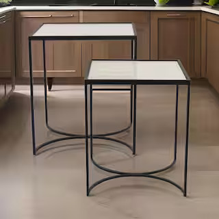 Benjara 23.75 in. White and Black Rectangular Marble Plant Stand with 1-Tier (Set of 2) BM309838 ... | The Home Depot