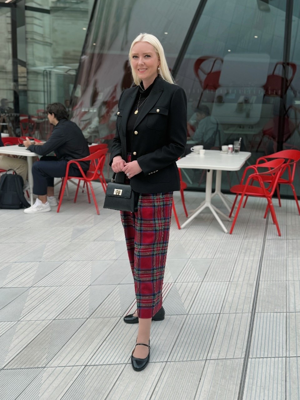 New outfit to celebrate October! I love this new AW25 Hobbs Limited Edition Black Single Breasted Jacket with gold buttons - it will go with pretty much everything and looks so smart with trousers and their super soft Mischa black roll neck. I teamed with the new Boden tartan culottes in a lovely red plaid that will be perfect on the run up to Christmas, the Sezane patent Mary Jane flats and the timeless Furla 1927 bag in black. For finishing touches & to pick out the gold detailing on the jacket I wore my favourite gold pearl drop earrings and North Star necklace by Dower and Hall. 

#LTKuk #LTKeurope #LTKautumn