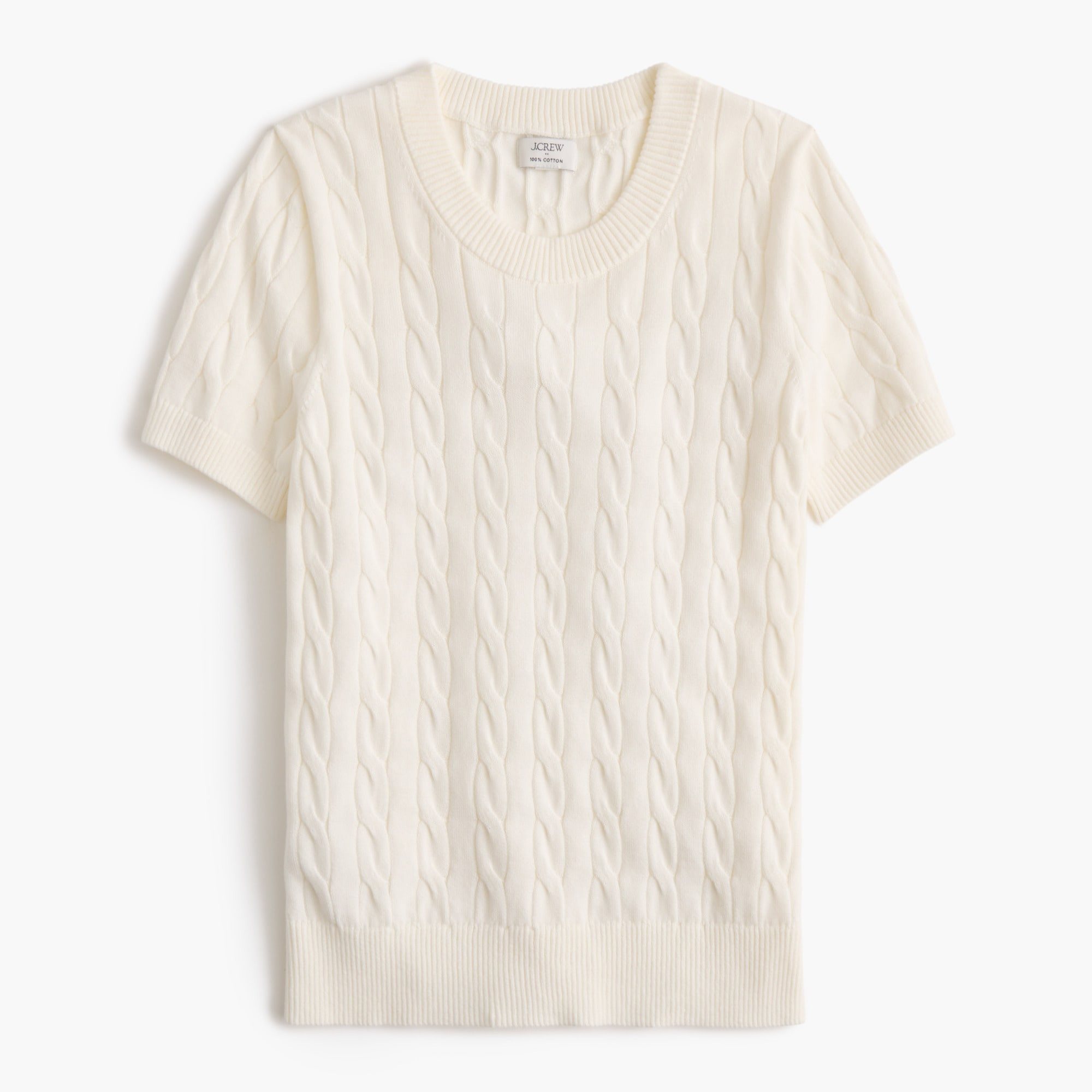 Short-sleeve cotton cable crewneck sweater | J.Crew Factory