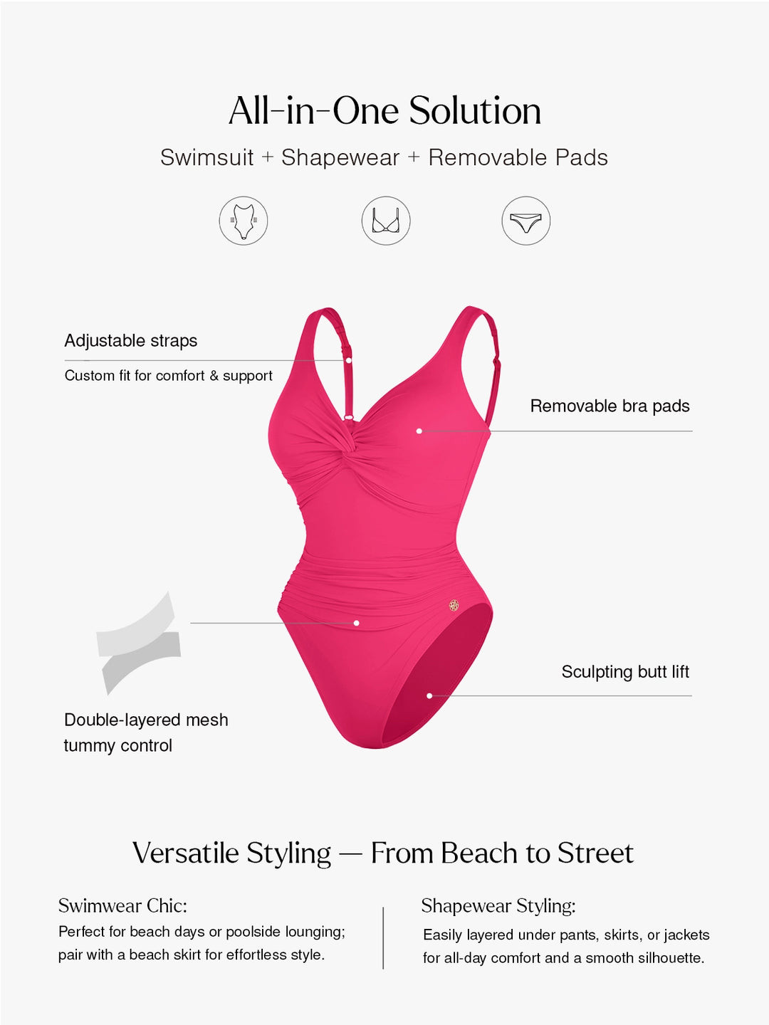 Shapewear Twist Front Ruched Sculpting Swimsuit | Popilush