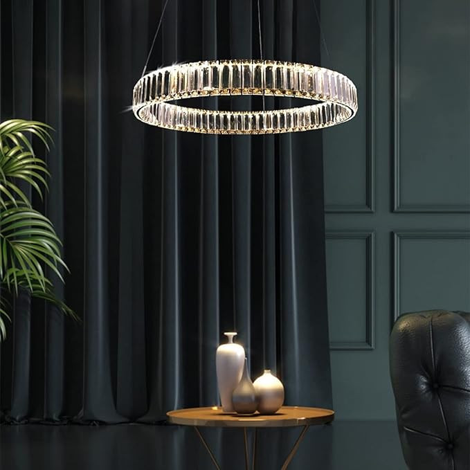 APLampara Modern Crystal Chandelier LED Ring Pendant Light 20" Round Gold Crystal Chandeliers for... | Amazon (US)