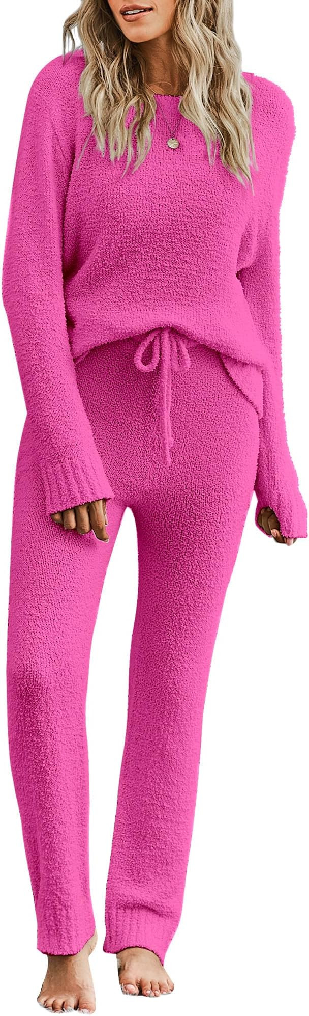 luvamia Women's Casual Pajama Set Fuzzy Fleece Knitted Long Sleeve Pj Loungewear | Amazon (US)