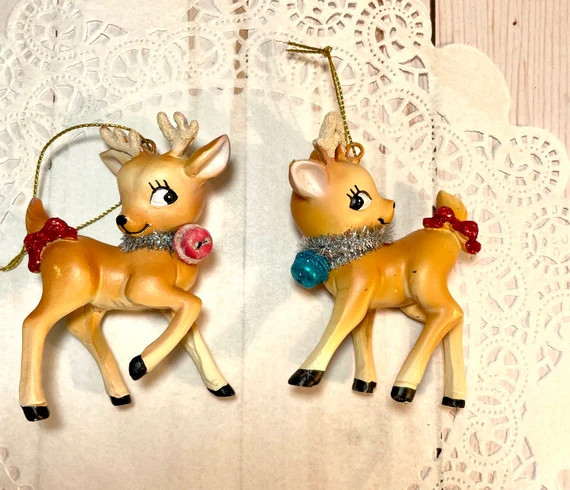 Retro Reindeer Christmas Figurine Ornament Deer Putz Houses - Etsy | Etsy (US)