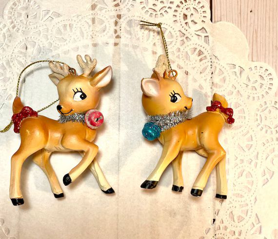 Retro Reindeer Christmas Figurine Ornament Deer Putz Houses - Etsy | Etsy (US)