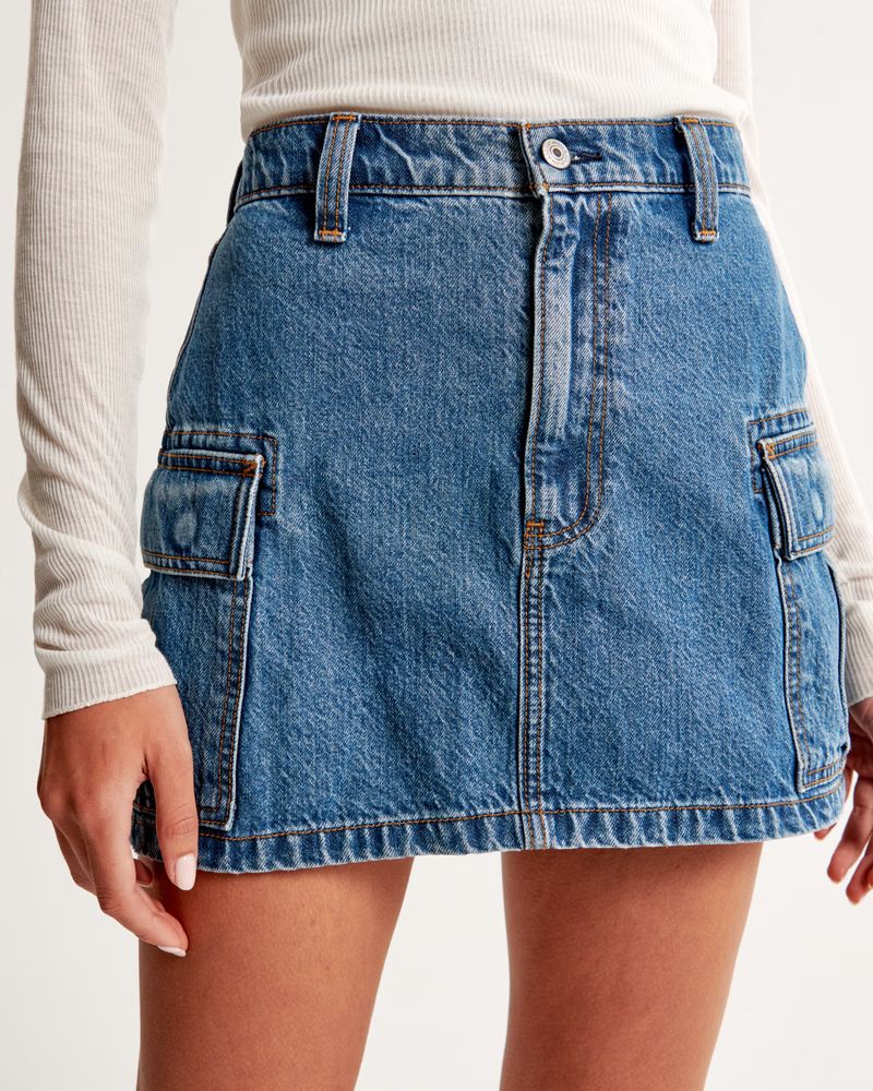Women's Cargo Pocket Denim Mini Skirt | Women's New Arrivals | Abercrombie.com | Abercrombie & Fitch (US)