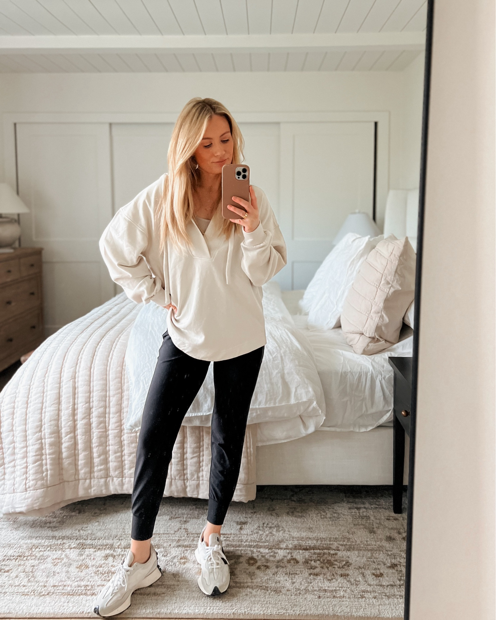 How cute is this hooded tunic pullover?! Paired with my favorite joggers from Old Navy and New Balance sneakers that I wear everyday 🤍 
PULLOVER: SMALL
JOGGERS: XS
SHOES: 7.5 true to size 

#LTKFindsUnder50 #LTKFindsUnder100 #LTKWatchNow