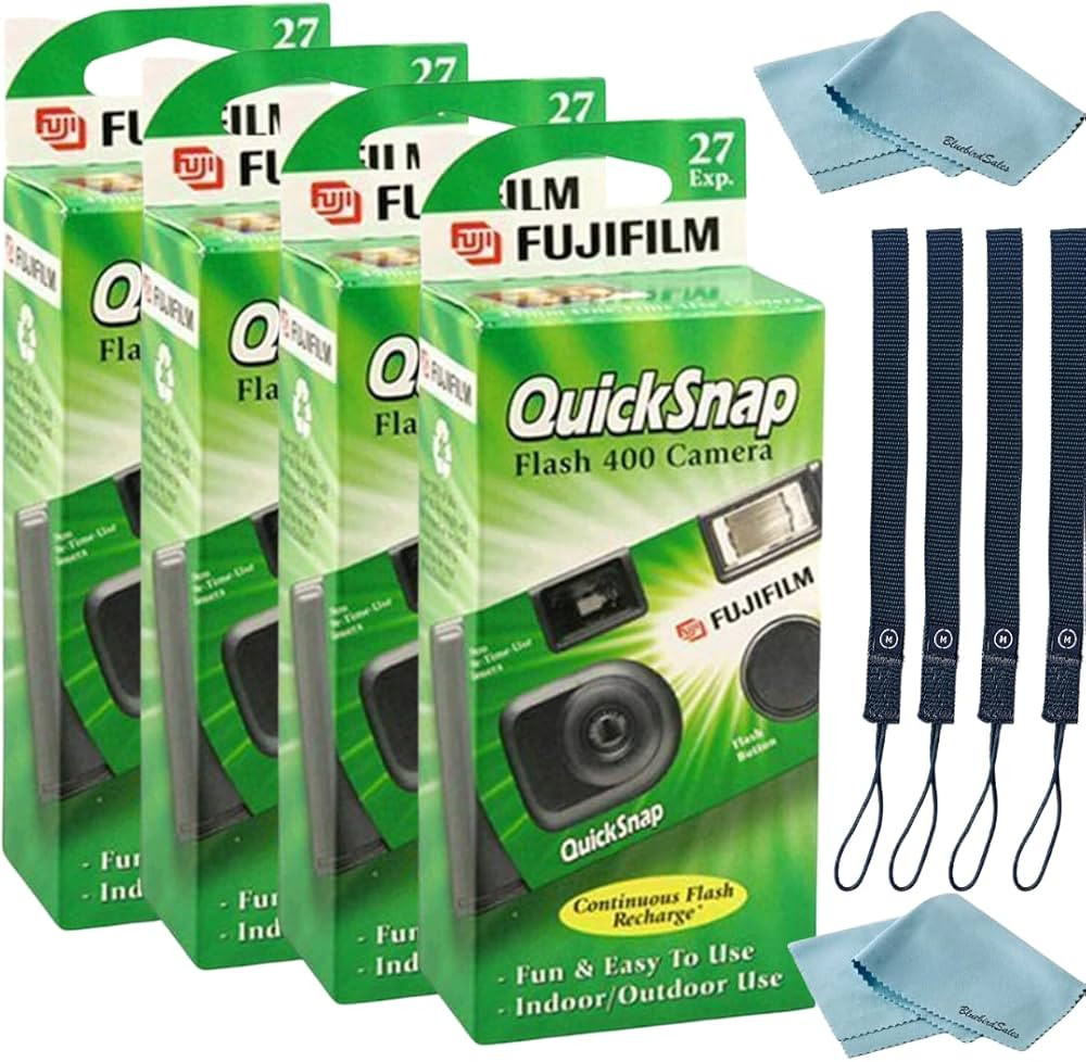 Fujifilm QuickSnap Flash 400 Disposable 35mm Camera • 4 Pack • 4 Hand Straps • 2 BluebirdSa... | Amazon (US)