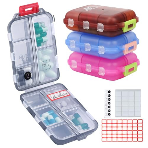 4PS Travel Pill Organizer with 164 Slice Labels，10 Compartments Travel Pill Box Portable Folding Small Pill Case Daily Pill Container Used for Carry Storage Medicine Organizer by M MUchengbao | Amazon (US)
